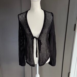 She + Sky Black Open-Knit Cardigan